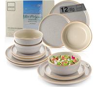 SÄNGER VALUE COLLECTION Rio Service de table 12 pièces en faïence pour 4 personnes, 4 assiettes plates, 4 assiettes à dessert, 4 bols et bols gris, collection Value