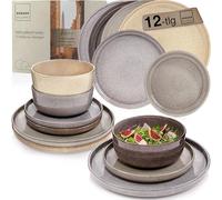 SÄNGER VALUE Collection Service de table 12 pièces en faïence pour 4 personnes, 4 assiettes plates, 4 assiettes à dessert, 4 bols et bols multicolores, assortiment d'assiettes, assiettes creuses