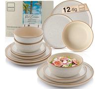 SÄNGER VALUE Collection Service de table 12 pièces en faïence pour 4 personnes, 4 assiettes plates, 4 assiettes à dessert, 4 bols et bols crème