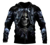 Saeohnssty Sweat à Capuche Unisexe pour Hommes, imprimé tête de Mort en 3D, Pull à Fermeture éclair, Veste décontractée, vêtements de Sport
