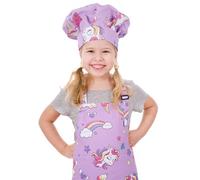 saerryor Tablier licorne et toque de chef pour enfants - Tablier réglable avec 2 poches pour la cuisine, la cuisson, la peinture, le jardinage, cadeau licorne mignon pour garçons et filles, violet, S