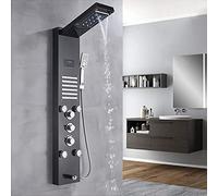 Saeuwtowy Colonne de hydromassage de douche moderne 5 fonctions avec lumières LED Panneau de douche hydromassage colonne de hydromassage de douche de cascade en acier inoxydable Noir
