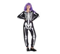 SAEWTINOR 2 Pièces Déguisement Squelette Femme Combinaison Pyjama Halloween Adulte avec Perruque Violette Outfit de Cosplay Carnaval et Pyjama de Dormir(S)