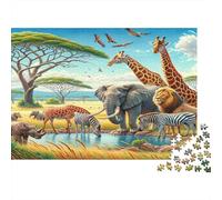 Safari Africain et Faune Sauvage Puzzle 1000 Éléments Famille Activity À La Maison Jeu De Société Stimulation Cérébrale sans Danger Carton Rigide 38x26cm/1000pcs