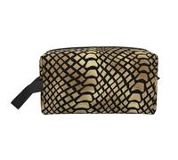 Safari Africain Noir Or Python Peau Animale Sépia Organisateur de cosmétiques de Grande capacité, Trousse de Maquillage de Voyage pour Femme