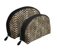Safari Africain Noir Or Python Peau Animale Sépia, Trousse de Maquillage Coquille Femme Petit Porte-Monnaie Trousse de Toilette Trousse à cosmétiques 2 pièces
