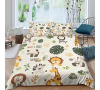 Safari animals Parure de Lit Microfibre Hypoallergique 3 pièces Imprimé en 3D Respirante Cartoon jungle design Ensemble De Literie avec 2 Taies d'oreiller Super Douce for Hommes King（220x240cm）
