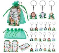 Safari Baby Shower Party faveurs pour garçon, Zoo animaux Party faveurs comprennent Safari Jungle Animal Keychains avec des feuilles de palme, animaux sauvages Tags avec String Green Organza sacs