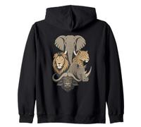 Safari Big Five Animals Gris Ton Portrait Design Sweat à Capuche