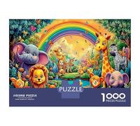 Safari des Animaux Arc-en-Ciel 1000 Pièces Puzzle Relaxation - Carton Solide & Puzzle Méditation Safari Art Mural - pour Famille Et Amis 38x26cm/1000pcs Cadeau Parfait