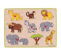 Bigjigs Puzzle À Boutons En Bois Safari - 9 Pièces