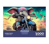 Safari Faune Unique Puzzle 1000 piècesÉléphant à Moto Coloré Puzzlant Stimulant & Casse-tête Puzzles pour adultesPuzzles - 100% Carton recyclé52x38cm/
