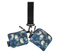 Safari Lot de 2 étuis pour cartes de visite avec porte-clés pour femme Motif hibou Bleu