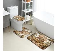 Safari - Lot de 3 tapis de salle de bain en flanelle, absorbants, antidérapants, lavables en forme de U, à séchage rapide, motif animaux sauvages