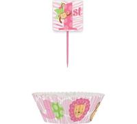 Safari - Moules pour muffins avec baguettes, 1er anniversaire Pack de 48 - Papier SG30465 (Taille unique) (Rose)