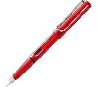Safari Red - Stylo Plume Avec Grip Ergonomique Et Plume Acier Poli En Taille M - Matière Plastique Robuste Asa - Avec Cartouche Bleue T 10 - Droitier.[G378]
