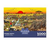 Safari Sunset Elephant Herd Puzzle en Bois Imperméable DIY Puzzles De 1000 Pièces pour Adultes Cadeaux Défi Et Casse-tête Jeux Éducatifs