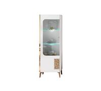 AltoBuy SAFARY - Vitrine 1 Porte Gauche Laquée Blanc et Or Décor Sérigraphié