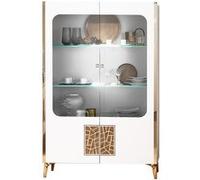 SAFARY - Vitrine 2 Portes Laquée Blanc et Or Décor Sérigraphié - Altobuy Blanc G