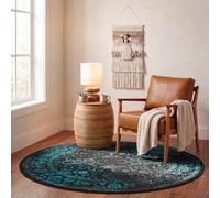 SAFAVIEH Adirondack Tapis Rond 183 cm Rond, Noir & Sarcelle | Transitionnel Design, Mélange Synthétique Entretien Facile, Idéal pour Salon, Chambre, Bureau