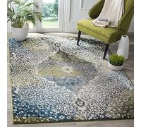 Safavieh Astratto WTC672 Tapis rectangulaire d'intérieur, tressé, Collection Acquarello, Blanc, Ivoire/Bleu Paon, 201 x 274 cm