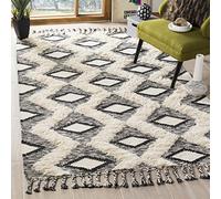 Safavieh Aurelia Tapis à Franges texturé en Laine et Coton noué à la Main Noir/Ivoire 121 x 182 cm