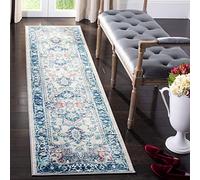 Safavieh Brentwood Collection Tapis à Poils Courts pour Salon, Salle à Manger, Chambre à Coucher Gris Clair et Bleu 61 x 244 cm