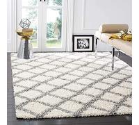 Safavieh Dallas Shag Collection Tapis décoratif - 0,9 x 1,5 m, Ivoire et Gris, Motif Treillis, ne perd Pas Ses Poils et Facile d'entretien, 3,8 cm d'épaisseur, idéal pour Les Zones à Fort trafic dans