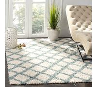Safavieh Dallas Shag Collection Tapis décoratif - 1,8 x 2,7 m, Ivoire et écume de mer, Motif Treillis, ne s'effiloche Pas et Facile d'entretien, 3,8 cm d'épaisseur, idéal pour Les Zones à Forte
