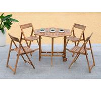 Safavieh Ensemble de Salle à Manger Extérieur en Bois - Ensemble de 5, Table et Chaises de Patio, Naturel