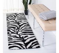 Safavieh Florida Shag Collection Tapis à Poils Longs pour Salon, Salle à Manger, Chambre à Coucher Ivoire et Noir, 122 x 183 cm
