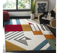 Safavieh HLW709 Tapis d'intérieur Moderne tissé rectangulaire Collection Hollywood Ivoire/Bleu Paon 160 x 229 cm pour Salon, Chambre à Coucher ou Tout Espace intérieur