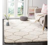 SAFAVIEH Hudson Shag Collection Tapis décoratif - 0,9 x 1,5 m, ivoire et beige, motif treillis, ne perd pas ses poils et facile d'entretien, 5,1 cm d'épaisseur, idéal pour les zones à fort trafic dans