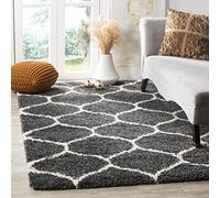 Safavieh Hudson Shag Collection Tapis décoratif - 1,2 x 1,8 m, Gris foncé et Ivoire, Motif Treillis, ne perd Pas Ses Poils et Facile d'entretien, 5,1 cm d'épaisseur, idéal pour Les Zones à Forte