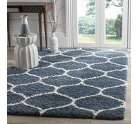 Safavieh Hudson Shag Collection Tapis décoratif - 1,8 x 2,7 m, Bleu Ardoise et Ivoire, Motif Treillis, ne perd Pas Ses Poils et Facile d'entretien, 5,1 cm d'épaisseur, idéal pour Les Zones à Forte