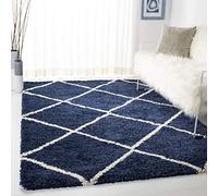 Safavieh Hudson Shag SGH281 Tapis d'intérieur tissé rectangulaire à Poils Longs Bleu Marine/Ivoire 91 x 152 cm