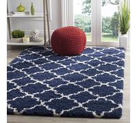 Safavieh Hudson Shag SGH282 Tapis d'intérieur rectangulaire tissé à Poils Longs pour Salon, Chambre à Coucher ou Tout Espace intérieur Bleu Marine/Ivoire 155 x 229 cm