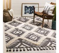 Safavieh Kenya Collection KNY910H Tapis décoratif - 1,2 x 1,8 m, Noir et Ivoire, Laine Tribal Marocaine nouée à la Main, idéal pour Les Zones à Fort trafic dans l'entrée, Le Salon, la Chambre à