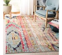 SAFAVIEH Madison Collection MAD422F Tapis décoratif - 1,8 x 2,7 m, bleu et orange, design tribal bohème chic, ne s'effiloche pas et facile d'entretien, idéal pour les zones à forte circulation dans le