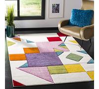 Safavieh Moderno Graphique HLW702 Tapis d'intérieur, rectangulaire, tressé, Couleur Blanc Ivoire/Rose, 201 x 274 cm pour Salon, Chambre à Coucher ou Tout Espace intérieur