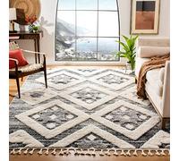 SAFAVIEH MTS664G Tapis marocain Motif Pompon Gris/Ivoire