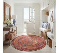SAFAVIEH Salon, Salle à Manger, Chambre à Coucher Style Bord de mer - Collection Cape Cod, Velours mi-Long, Rouge et Multicolore, 183 x 183 cm