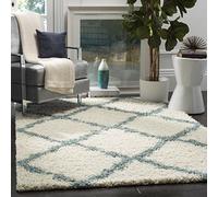 Safavieh SGD257 Dallas Shag Tapis d'intérieur rectangulaire tissé à Poils Longs pour Salon, Chambre à Coucher ou Tout Espace intérieur Ivoire/Bleu Clair 155 x 229 cm