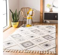 SAFAVIEH Shaggy MTS601 Tapis rectangulaire d'intérieur, tressé, Collection Shag Tassel Maroca, Blanc, Ivoire/Gris, 160 x 229 cm