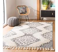 SAFAVIEH Shaggy MTS652 Tapis rectangulaire d'intérieur, tressé, Collection Shag Tassel Maroca, Blanc, Ivoire/Gris, 160 x 229 cm