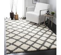 Safavieh Shaggy SGD258 Tapis d'intérieur rectangulaire tressé Collection Shag Dallas Blanc Ivoire Gris foncé 155 x 229 cm