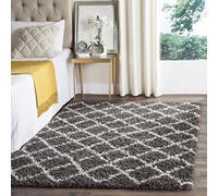 Safavieh Shaggy SGD258 Tapis d'intérieur rectangulaire tressé Collection Shag Dallas Gris foncé/Blanc Ivoire 91 x 152 cm