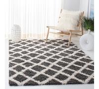 Safavieh Shaggy SGD258 Tapis d'intérieur rectangulaire tressé Collection Shag Dallas Gris foncé/Blanc Ivoire 155 x 229 cm