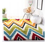 Safavieh Shaggy SGK567 Tapis rectangulaire d'intérieur, tressé, Collection Shagy, pour Enfants, en Blanc Ivoire, Multicolore, 183 x 274 cm