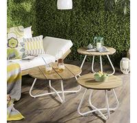 Safavieh Tables d'Appoint Extérieures Moderne en Bois - Ensemble de 3, Naturel et Blanc